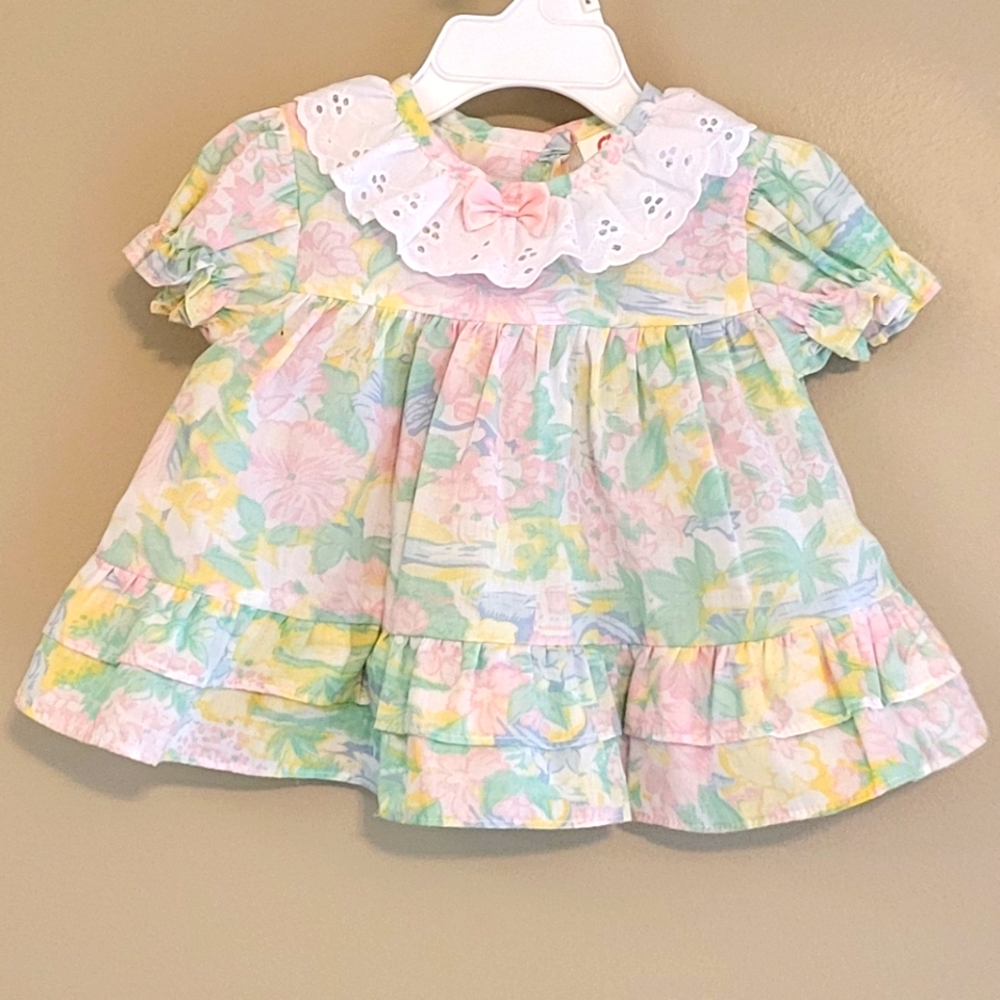 Vintage floral pastel baby dress with lace collar